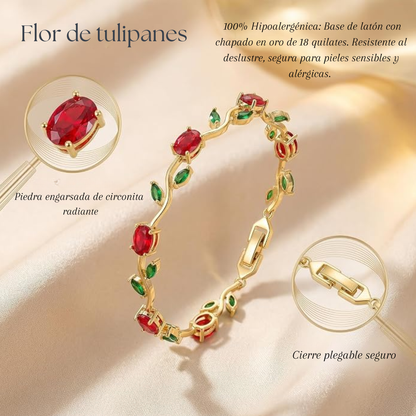 Brazalete elegante floral de tulipan con circonitas cubicas
