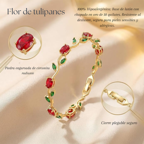 Brazalete elegante floral de tulipan con circonitas cubicas